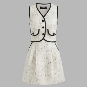 Cider Size L Tweed V-Neck Contrasting Combined Mini Dress